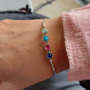 Birthstone Bangle Bracelet: Sterling Silver, Personalized Family Jewelry