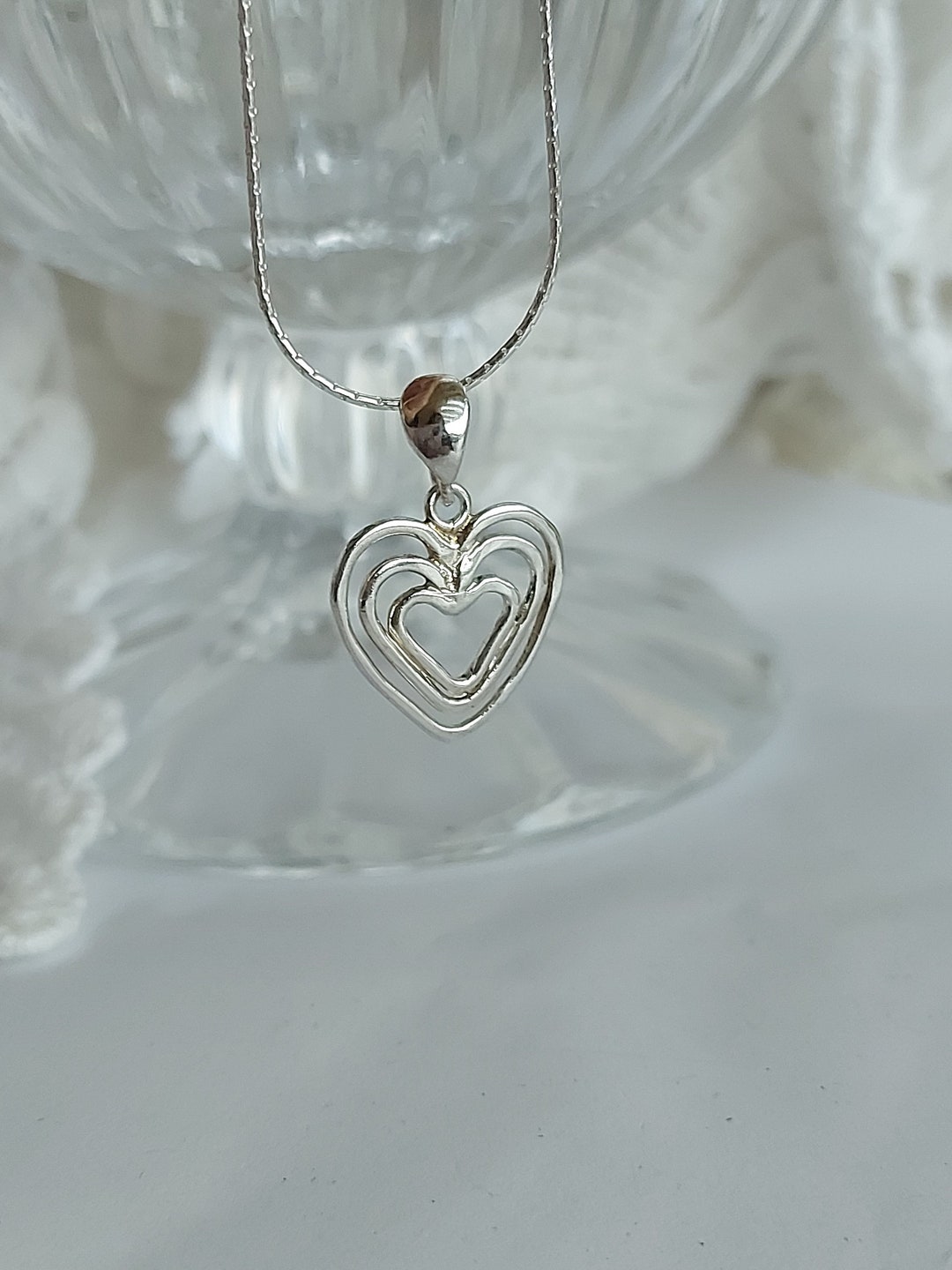 Heart Pendant Necklace Sterling Silver Personalized Pendant - Etsy