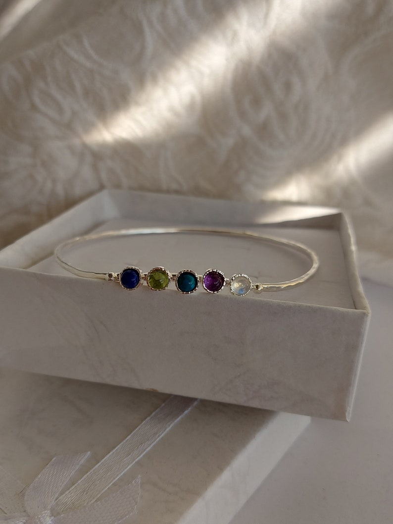 Silver Bangle Bracelet, Birthstone bangle for women, Mother's day gift, Personalized Gifts image 6