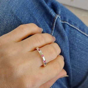 Ruby Sterling Silver Ring: Dainty July Birthstone Band