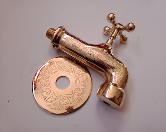 Unlackierter Messing Wandhahn, Handgemachter Massiv Messing Badezimmer Wasserhahn, Vintage Stil Waschtisch Wasserhahn, Marokkanische Wandhalterung Waschtisch Messing Wasserhahn