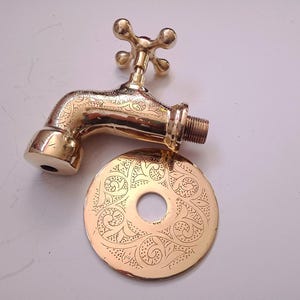 Unlacquered Brass Wall Mount Faucet ,Handmade Solid Brass Bathroom Tap, Vintage Style Vanity Faucet, Moroccan Brass Wall Tap,outdoor tap