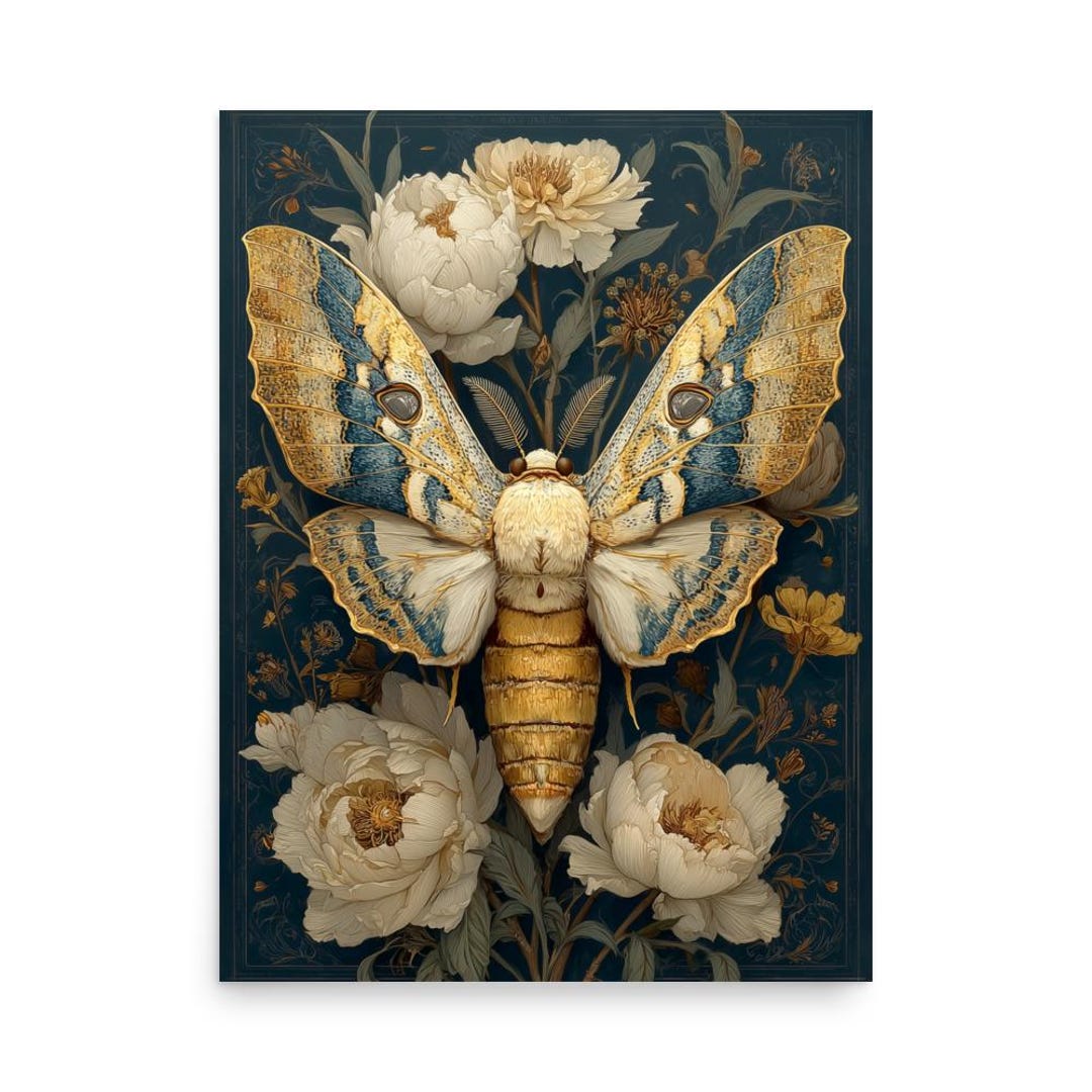 Luna Moth Art Print, Light Academia Floral Poster, Esoteric Botanical ...