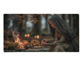 Tappetino per mouse da strega wiccan, tappetino per mouse della foresta magica, decorazione da scrivania a tema stregoneria, tappetino da gioco autunnale, regalo esoterico, tappetino per giochi di ruolo