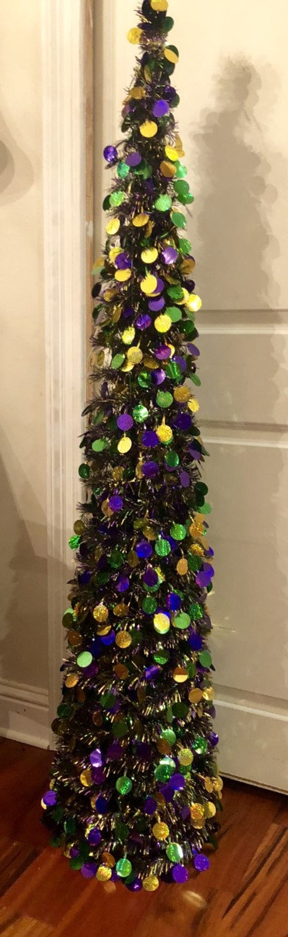 Mardi Gras 5FT collapsible shiny sequin tinsel Tree New Etsy