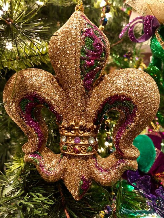 Fleur De Lis Street Huge Double Sided Glitterjeweled Christmas Etsy