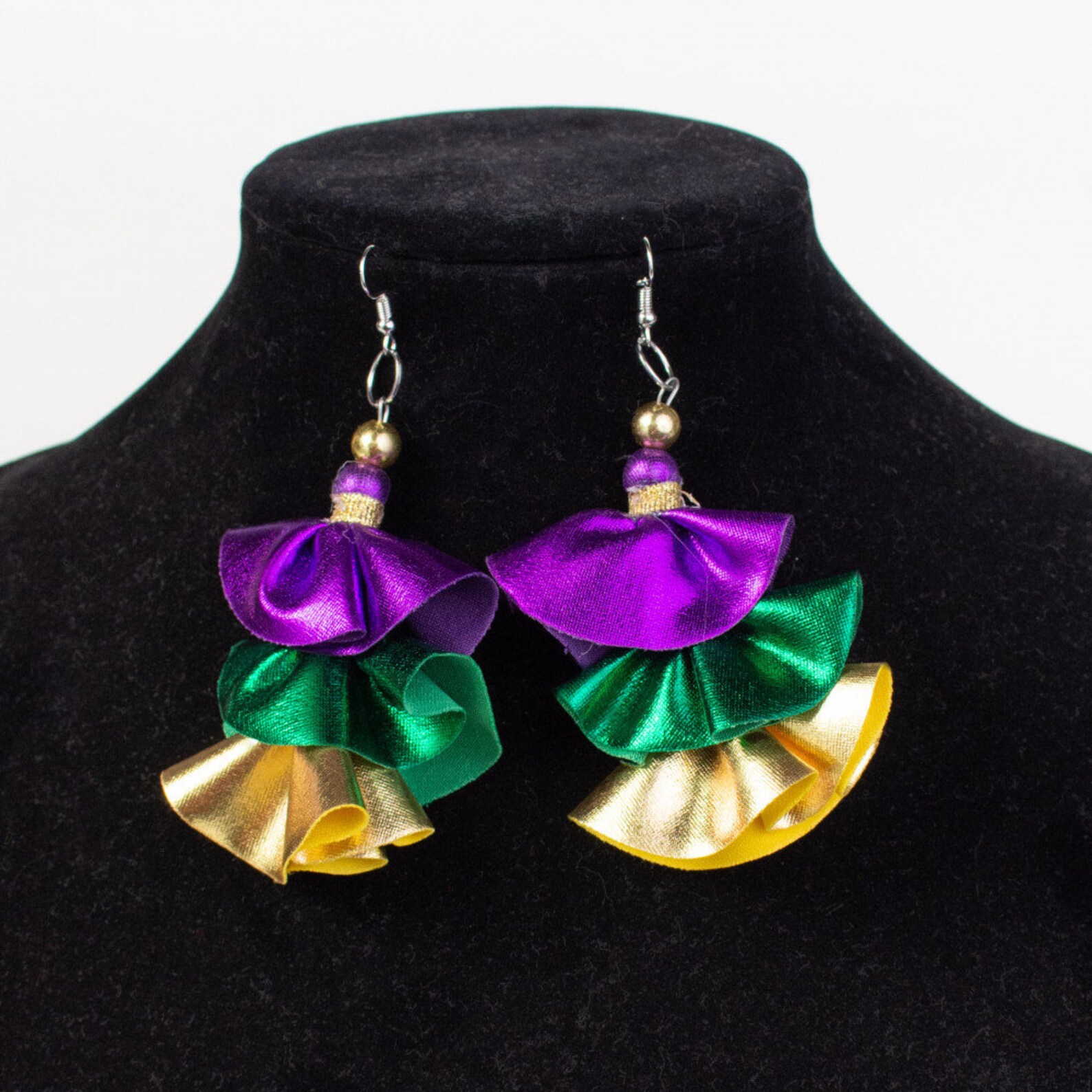 3.5 Mardi Gras Triple Layer Earrings Purple Green Gold 3 Etsy