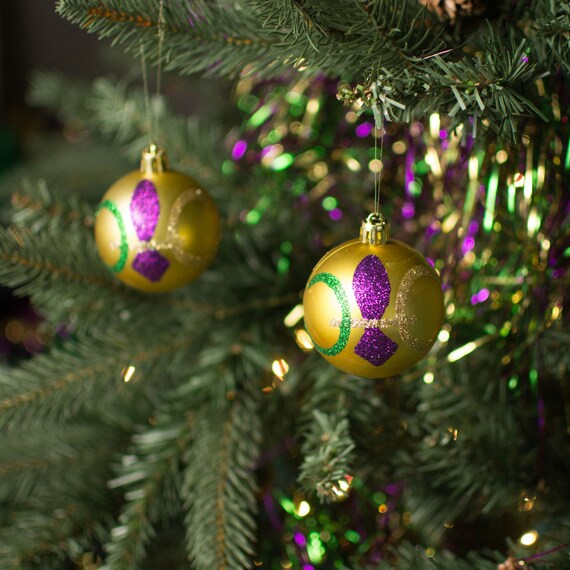 Mardi Gras Purple With Gold Fleur De Lis Ornaments 3 Etsy