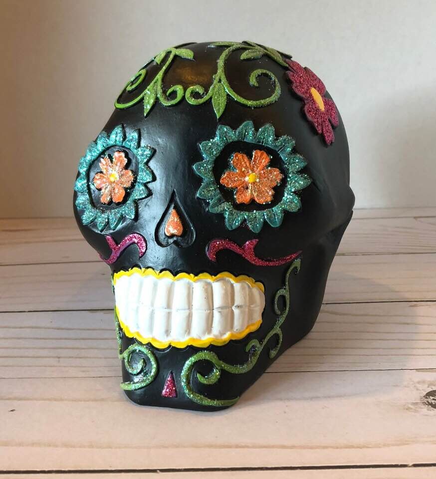 Sugar Skull Halloween 2022 Black Sugar Skull Statue Day Of The Dead Halloween Holiday Dia Etsy India
