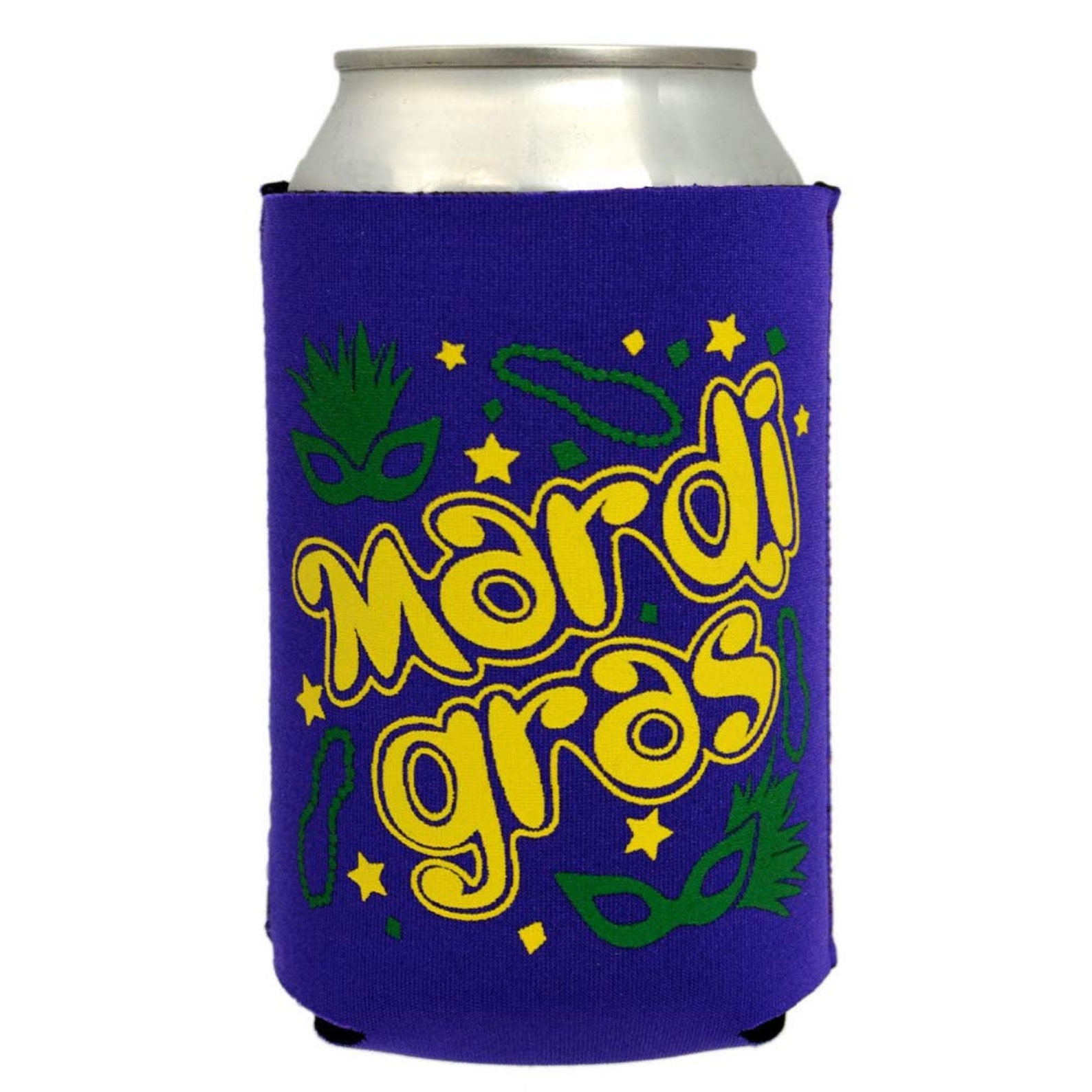 Set of 6 Mardi Gras Beer Can Cooler Carnival Masks Beads and Etsy