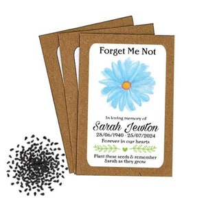 60 Personalised Funeral Forget Me Not Seed Packets Envelopes with Seeds - Loving Memory Memorial Remembrance Favours Keepsake