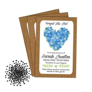 60 Personalised Funeral Forget Me Not Seed Packets Envelopes with Seeds - Loving Memory Memorial Remembrance Favours Keepsake