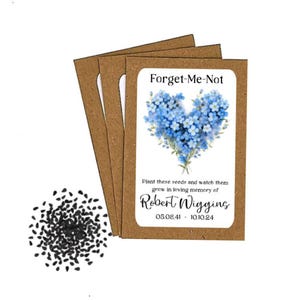 60 Personalised Funeral Forget Me Not Seed Packets Envelopes with Seeds - Loving Memory Memorial Remembrance Favours Keepsake
