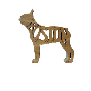 Boston Terrier Wooden dog Puzzle, customizable, Made In USA, made from poplar hardwood, food safe finish