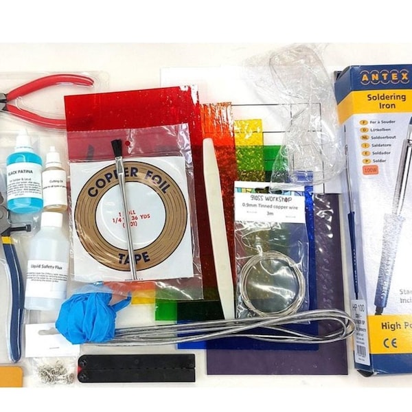 Stained Glass Starter Kit - Copper Foil, tools glass, and materials for beginners