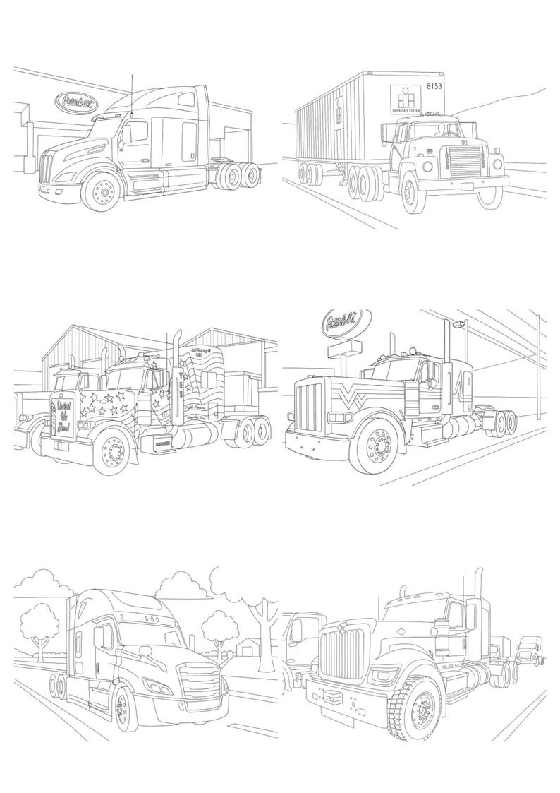 Big Rig Outlins Semi Truck Coloring Pages: 52 Classic & Modern Big Rig Illustrations ...