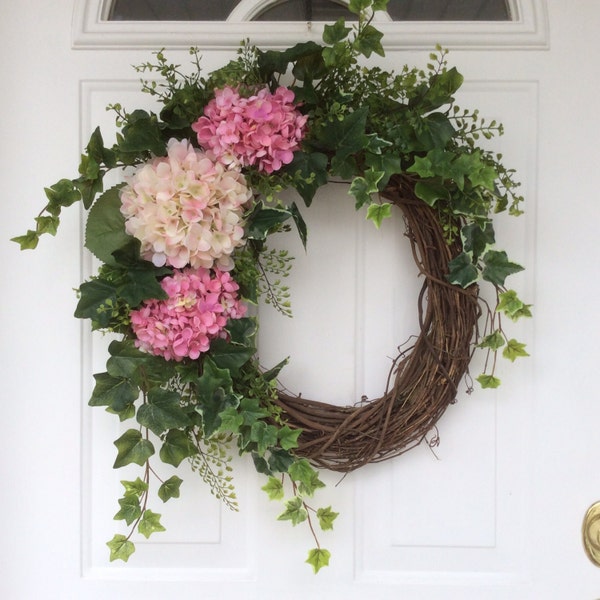 Spring Wreath-Ivy Wreath-Hydrangea Wreath-Spring Door Wreath-Mothers Day Gift-Summer Wreath-Greenery Wreath-Rustic Wreath