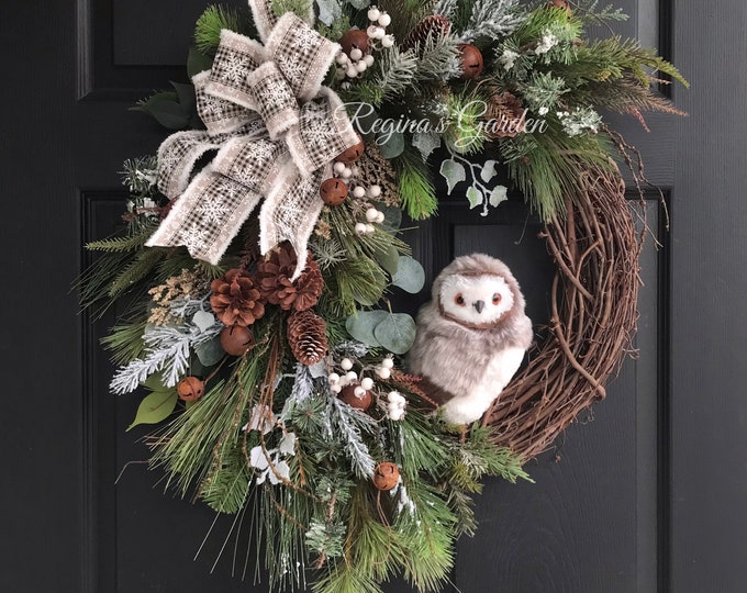 Winter Wreath With Owl-all Season Woodland Wreath-everyday Wreath ...