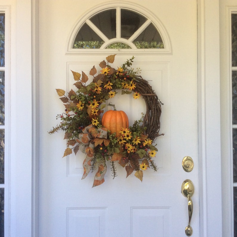 Fall Wreaths Pumpkin Wreath Front Door Decor Autumn Etsy