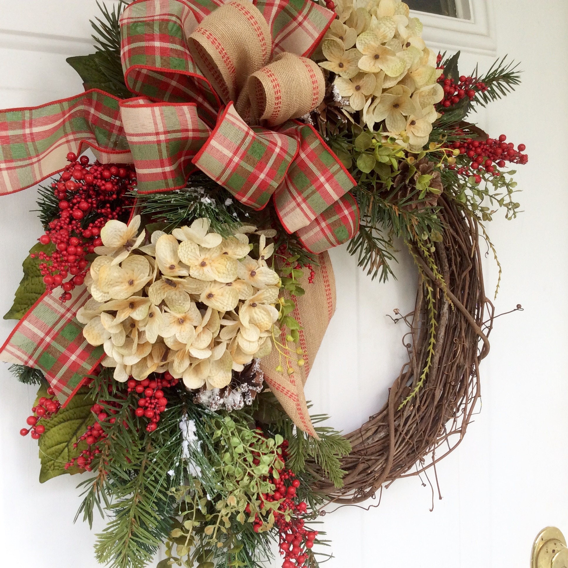 Christmas Wreath for Door Holiday Hydrangea Wreath Winter | Etsy