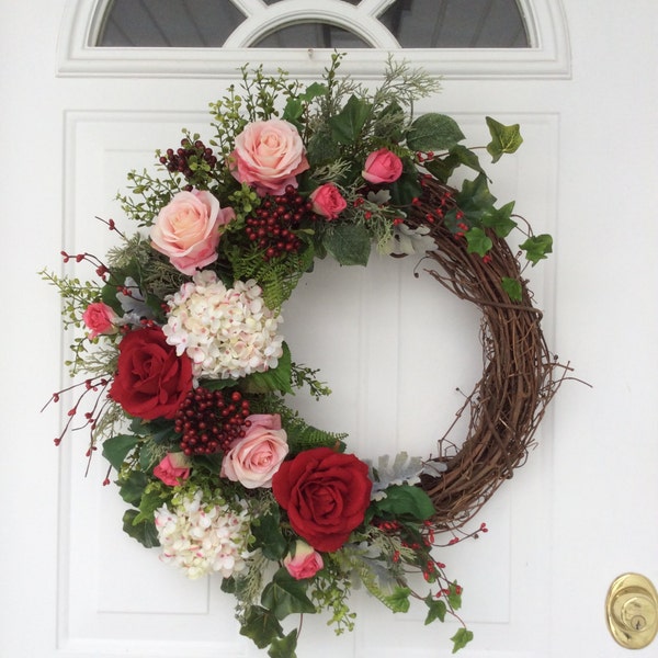 Valentine's Day Wreath-Spring Wreath-Wreath-Ivy Wreath-Rose Wreath-Front Door Wreath-Wedding Wreath-Mother's Day Wreath-Garden Wreath