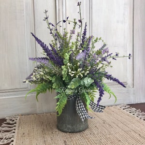 Everyday Lavender Basket-Modern Farmhouse Centerpiece in Metal Container-Lavender and Wildflowers-French Country Decor-Lavender Pot