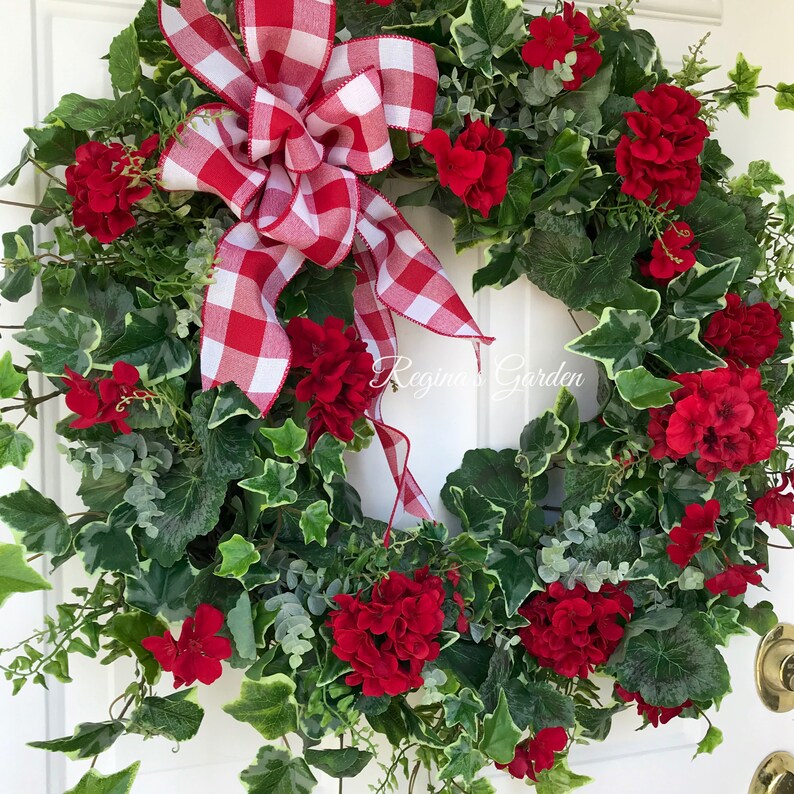 Large REALISTIC Red Geranium Wreath for Front Dooramericana Etsy