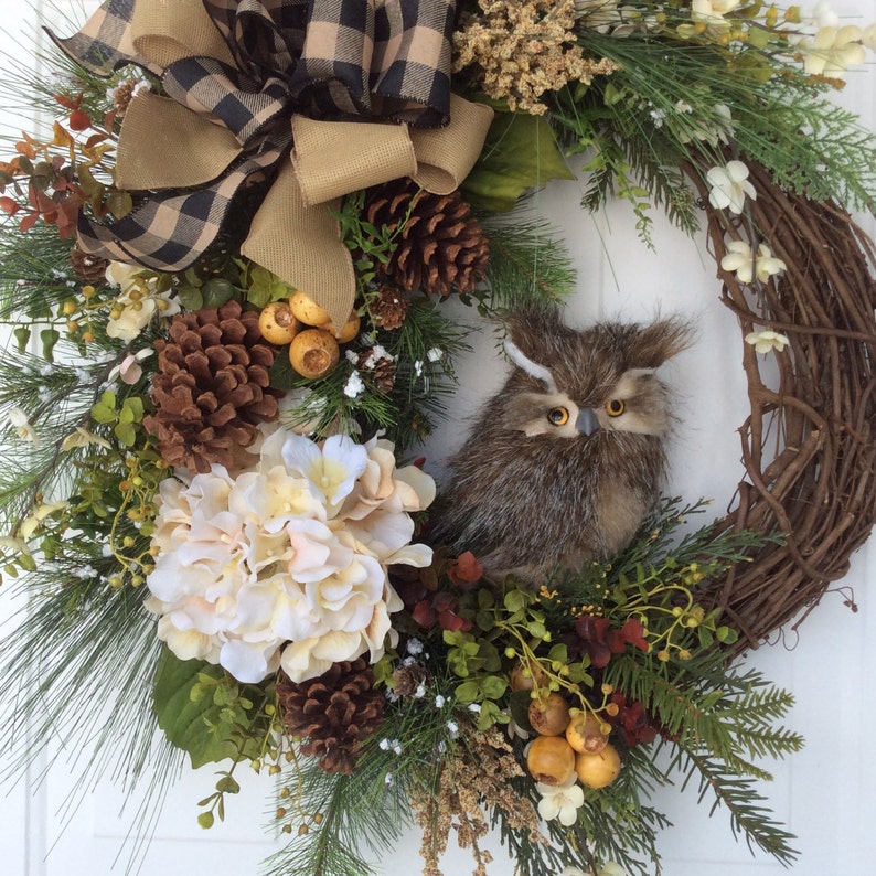 Winter Wreath-Owl Wreath-Wreath for Front Door-Winter Owl | Etsy
