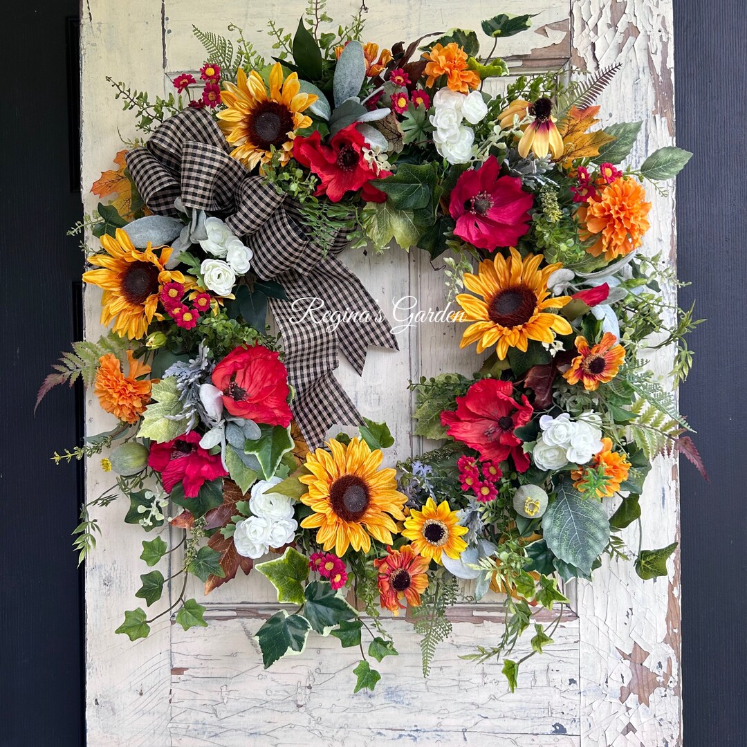 Colorful Fall Wreath for Front Door Farmhouse Wreath-sunflower Wreath ...