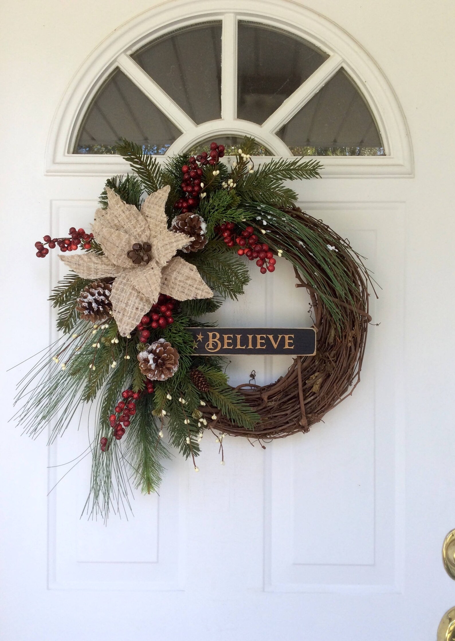 Christmas Wreath for Door-Believe Wreath-Rusty Sleigh Bell | Etsy