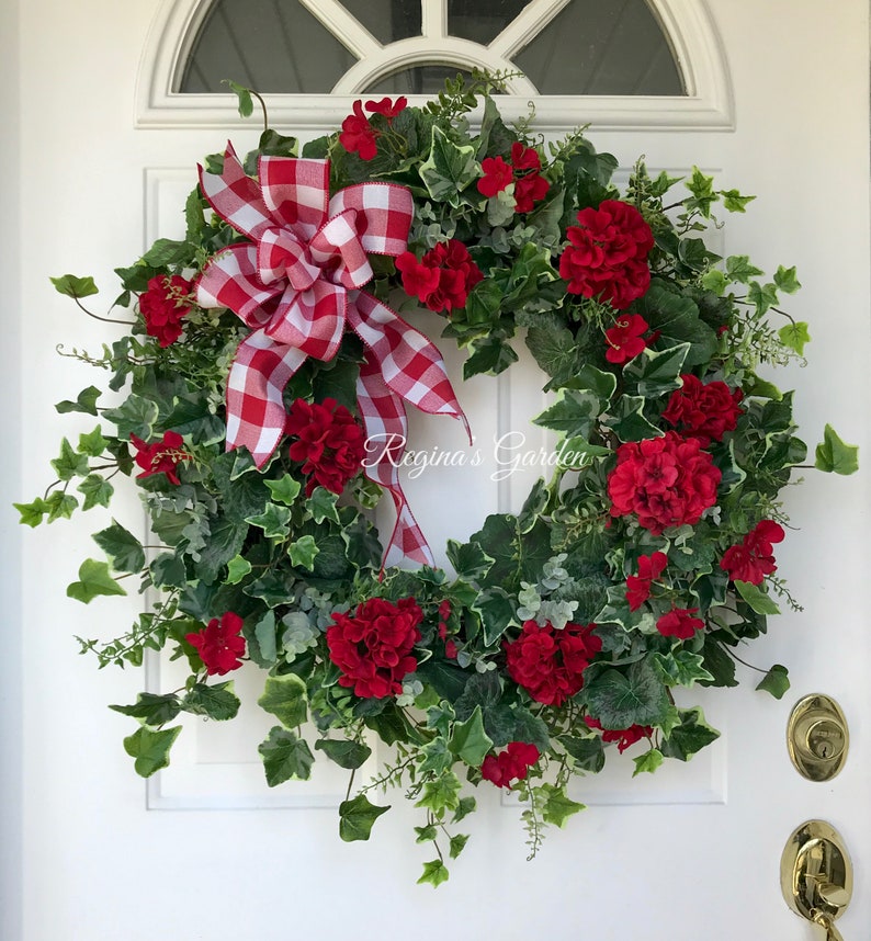 Large REALISTIC Red Geranium Wreath for Front Dooramericana Etsy