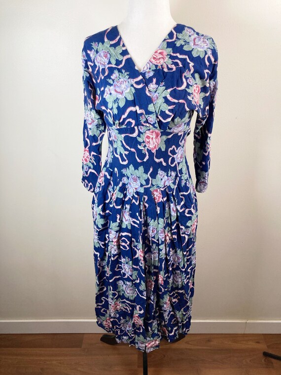 Gorgeous c. 1980s does 1940s 1950s navy blue, pin… - image 3