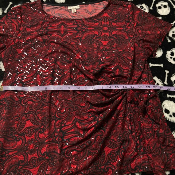 Gorgeous dark red black floral lace paisley print… - image 8