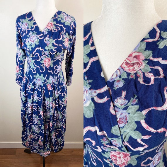 Gorgeous c. 1980s does 1940s 1950s navy blue, pin… - image 1