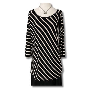 ヴィンテージ ブラック ホワイト ベージュ 斜めストライプ 7分袖 ストレッチ シャツ ~ Cable & Gauge 2000 年代 Y2K ゴス ウィムゴス 裏地付きトップ ~ ミディアム ラージ