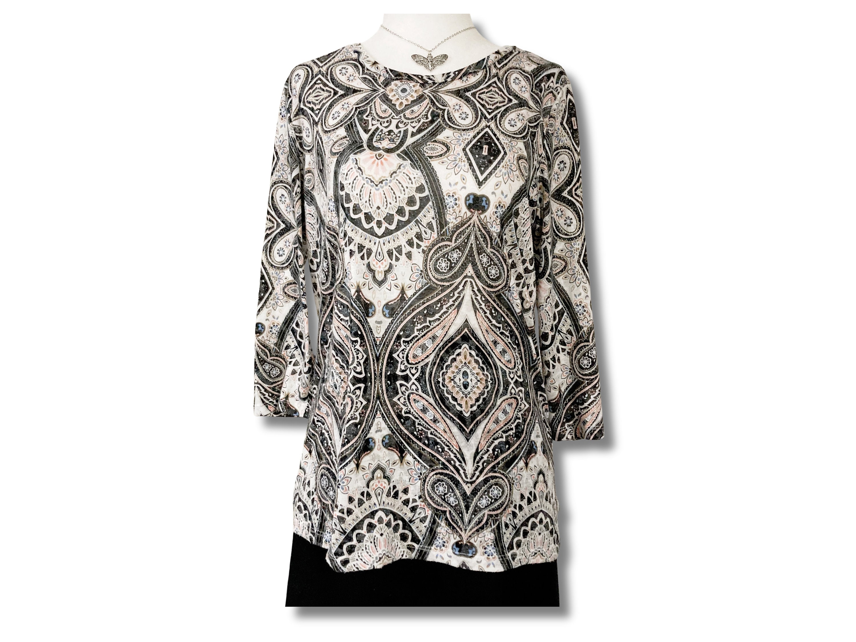 Vintage Floral Paisley Print Long Sleeve Scoop Neck Top ~ C. 1990s 