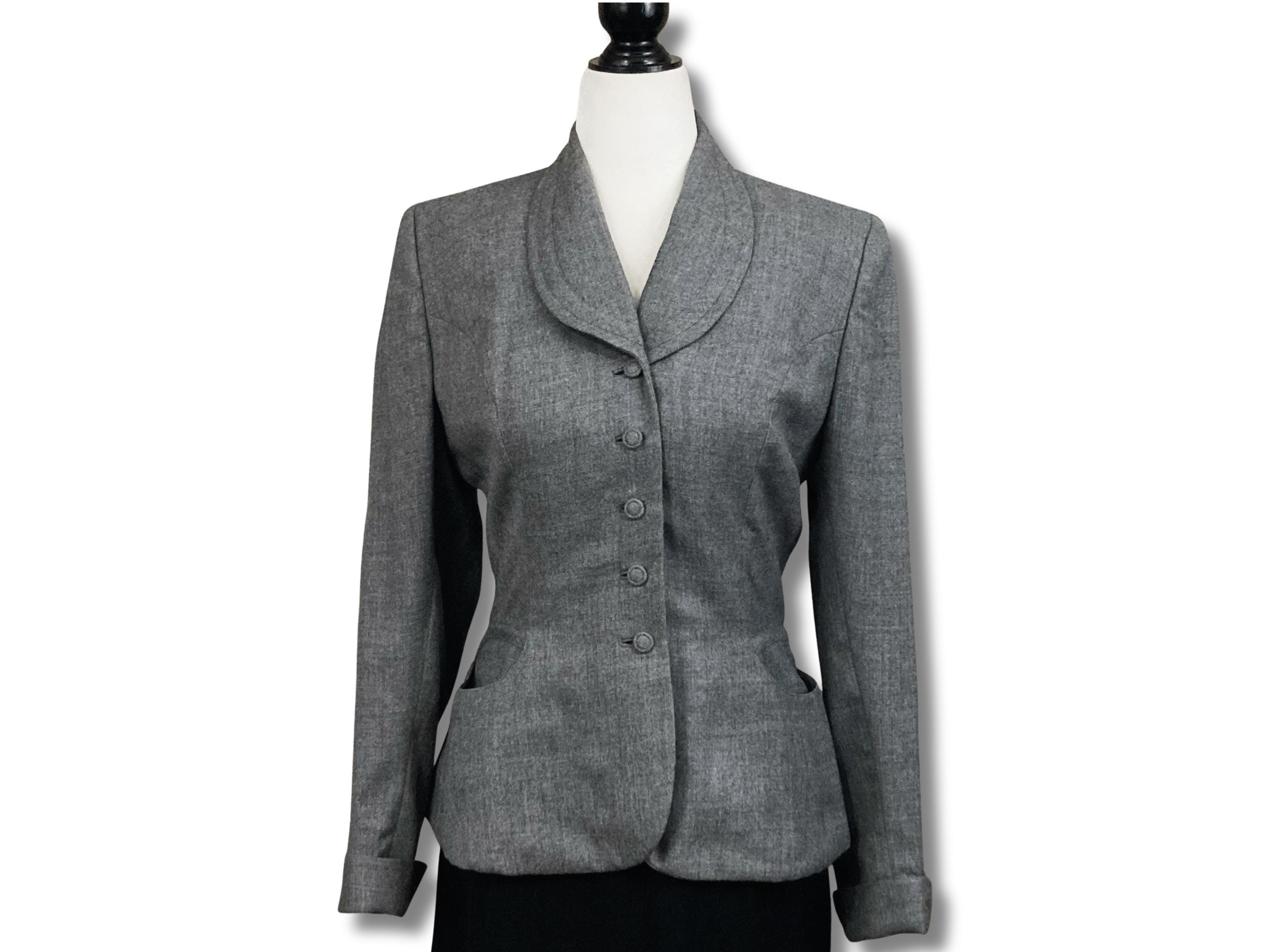 Vintage Lilly of California tailored grey wool blazer ~ 1940s 1950s corporate goth office workwear quiet luxury SMALL MEDIUM suit jacket