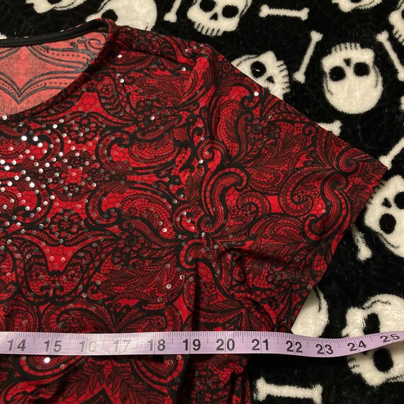 Gorgeous dark red black floral lace paisley print… - image 7