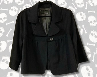 Black flared trapeze plus size blazer ~ Chic 1990s 2000s Y2K does 1950s 1960s corporate goth jacket ~ Work office lightweight coat XL 2X XXL