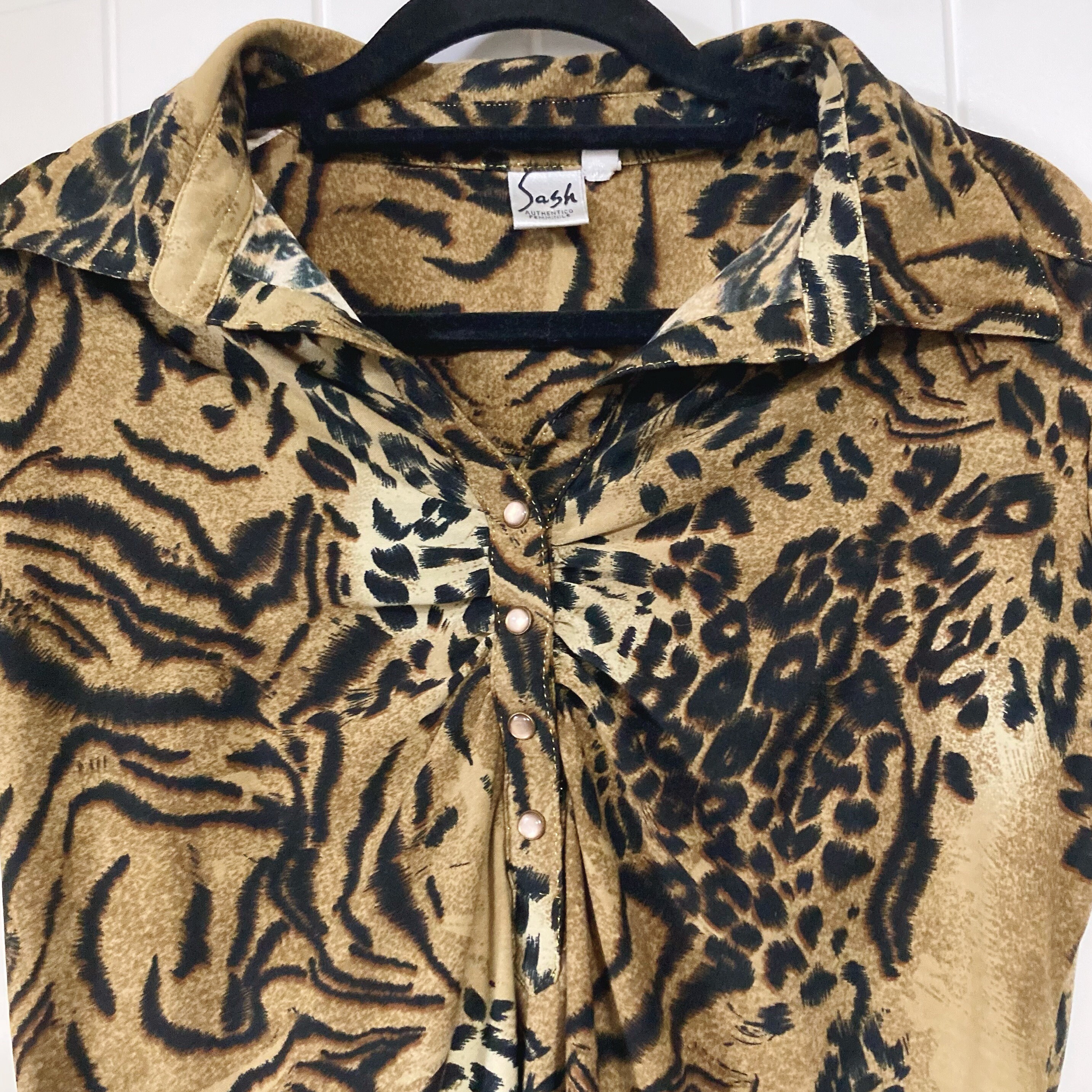 Vintage Leopard Print Short Sleeve Top ~ 1990s 2000s Y2K Sash Goth