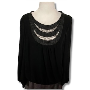 Y2K Max Studio Blouson Top: Black Semi-Sheer Scoop Neck