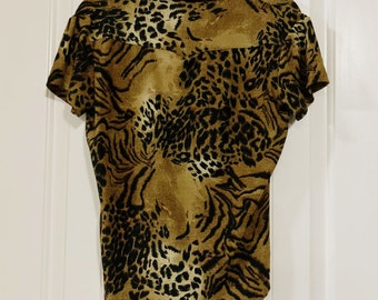Vintage Leopard Print Short Sleeve Top ~ 1990s 2000s Y2K Sash Goth