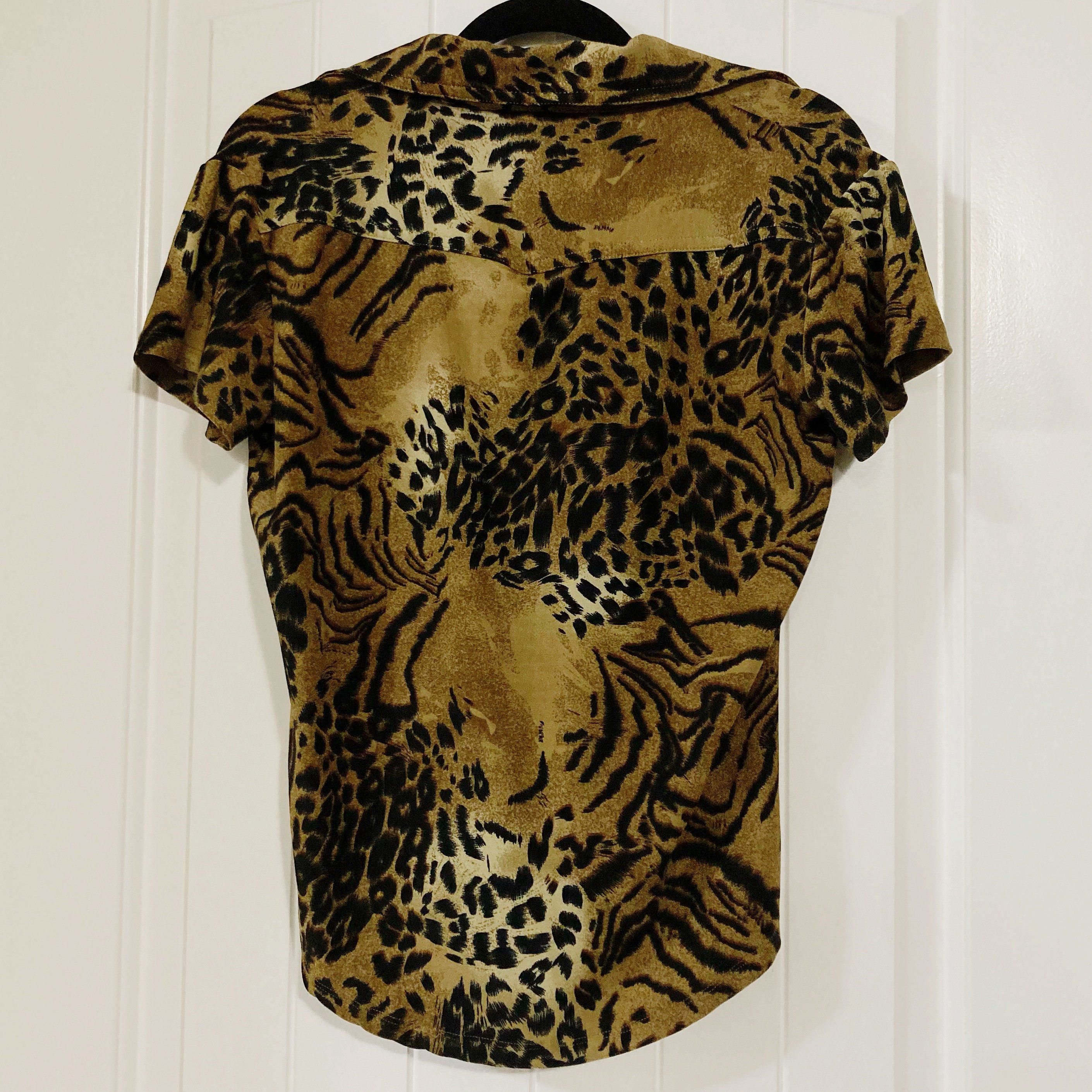 Vintage Leopard Print Short Sleeve Top ~ 1990s 2000s Y2K Sash Goth