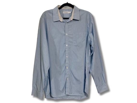Vintage Men's Blue Vertical Striped Button-down Shirt ~ Calvin Klein 1990s  2000s Workwear Office Spring Summer LARGE Cotton Button-front Top - Etsy