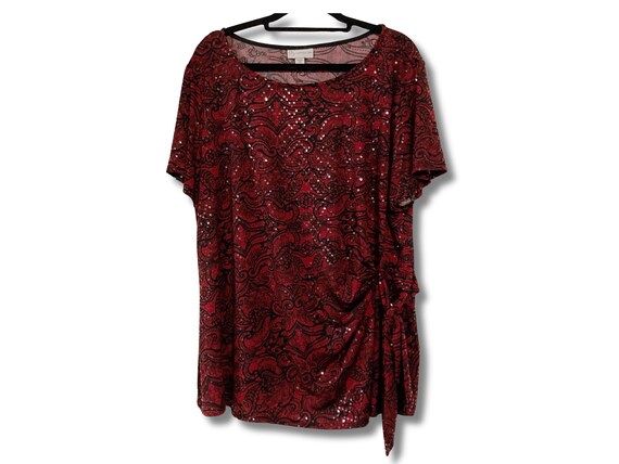 Gorgeous dark red black floral lace paisley print… - image 3