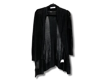 Vintage black thin knit mesh handkerchief hem cardigan ~ C. 1990s 2000s Reitman's goth boho whimsigoth E-Girl sweater ~ SMALL MEDIUM cardi