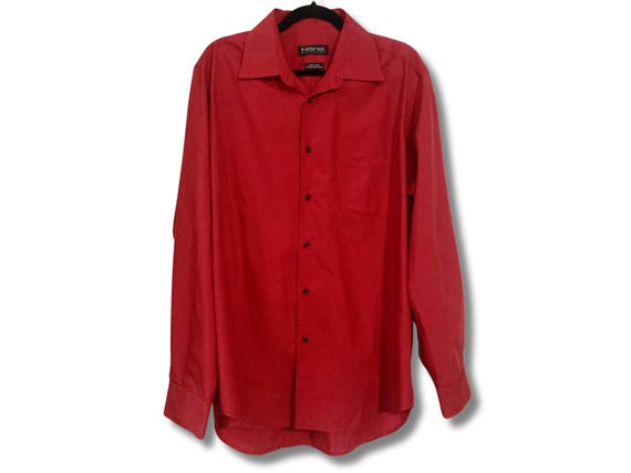 men's long sleeve red button down dress shirt Vintage Men's Red Button-down Shirt ~ Horst Dusseldorf 1990s 2000s Goth  Vampire Groom Wedding Party Long-sleeve Dress Shirt ~ XL 1X XXL 2X