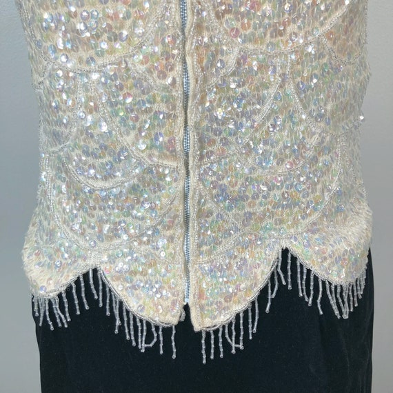 Gorgeous vintage iridescent cream sequins shell t… - image 8