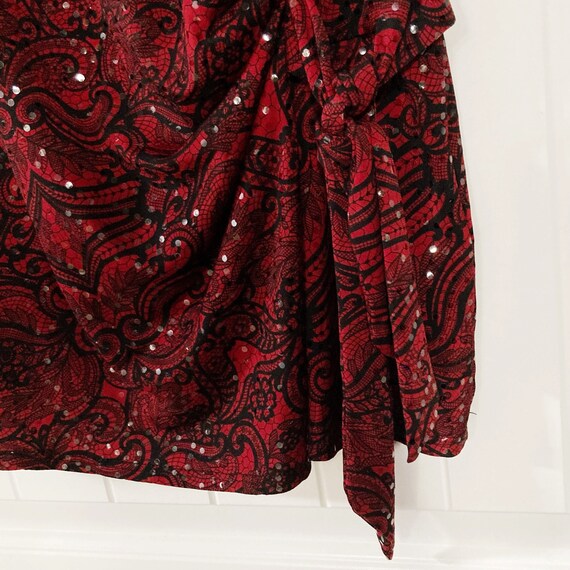 Gorgeous dark red black floral lace paisley print… - image 5