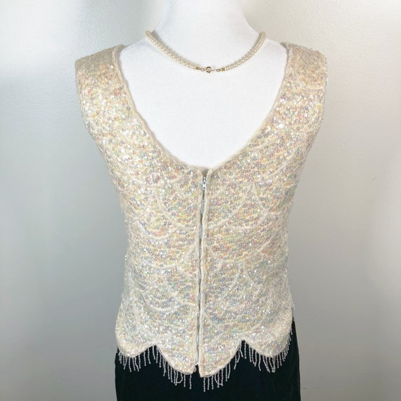 Gorgeous vintage iridescent cream sequins shell t… - image 7